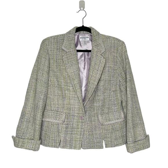 Pendleton Silk Tweed Blazer Jacket Women's Purple Green Size 12 - Picture 1 of 4